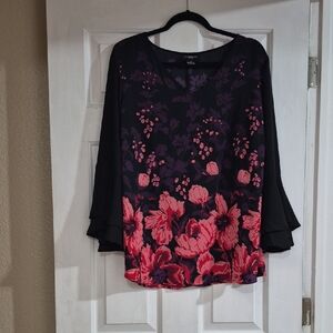 Liz Claiborne Black and Pink Floral Blouse